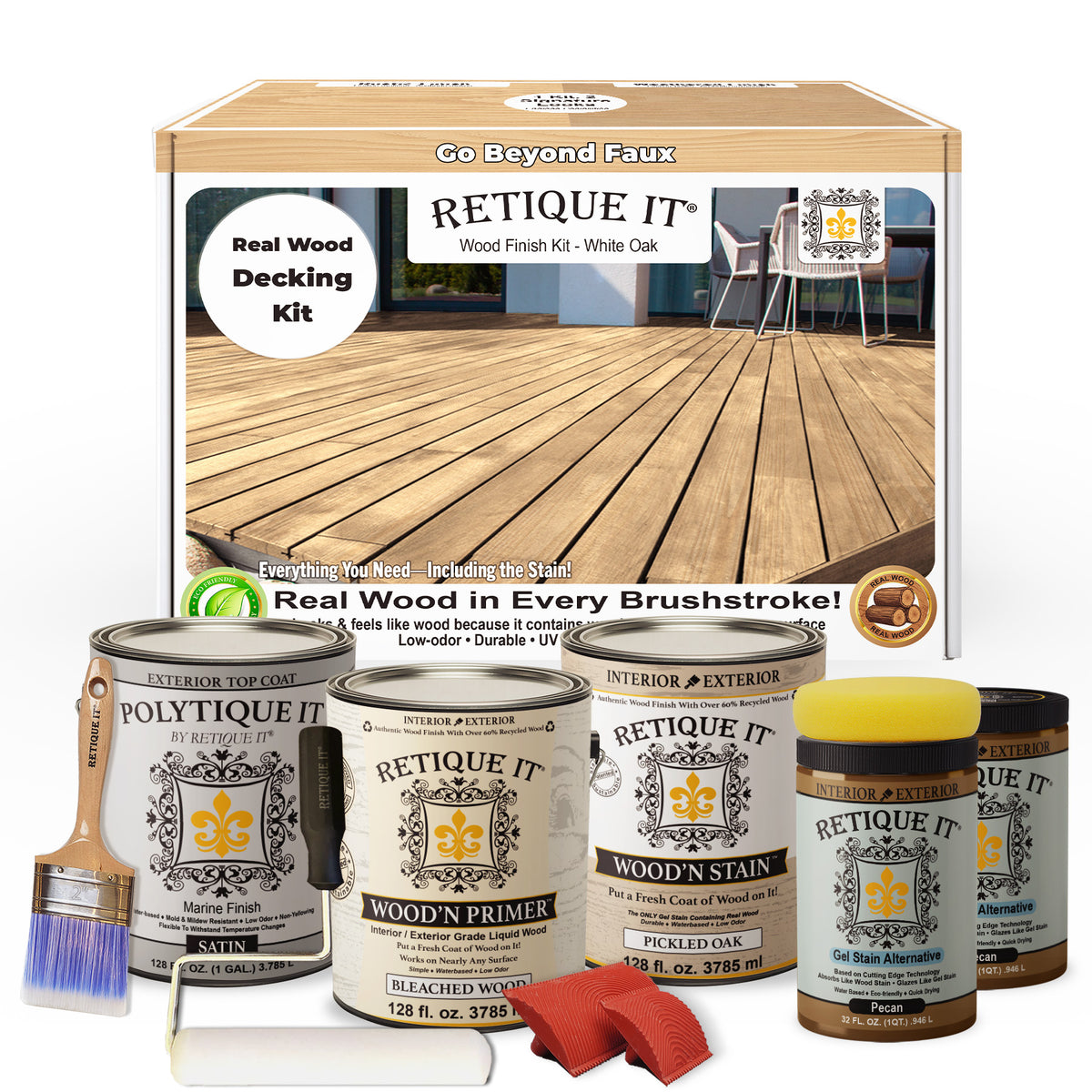 Retique It® White Oak Decking Wood'n Kit stain sample showing natural wood grain and color details for outdoor decking projects.