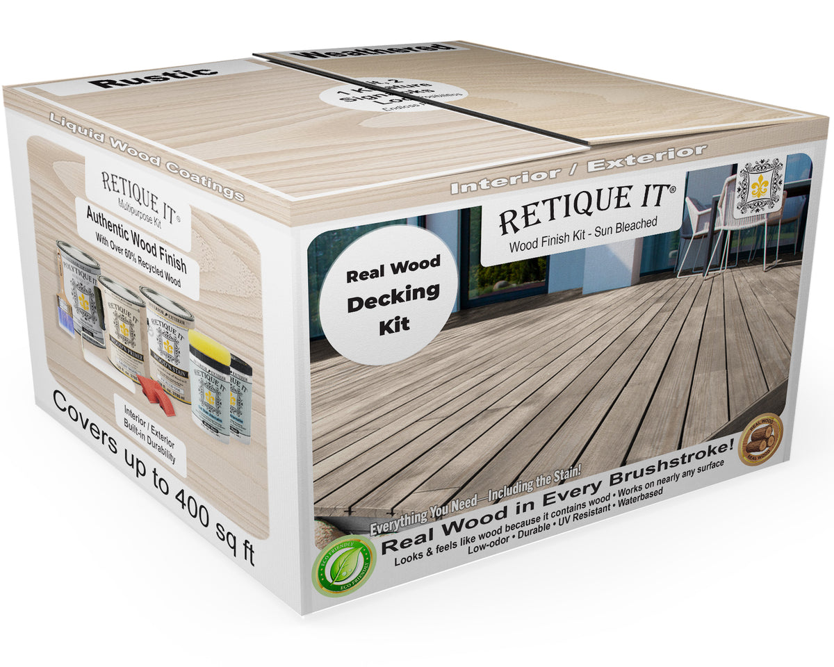 Retique It® Decking Wood'n Kit Sun Bleached finish, includes wood finish products in a 3D box for outdoor decking projects.
