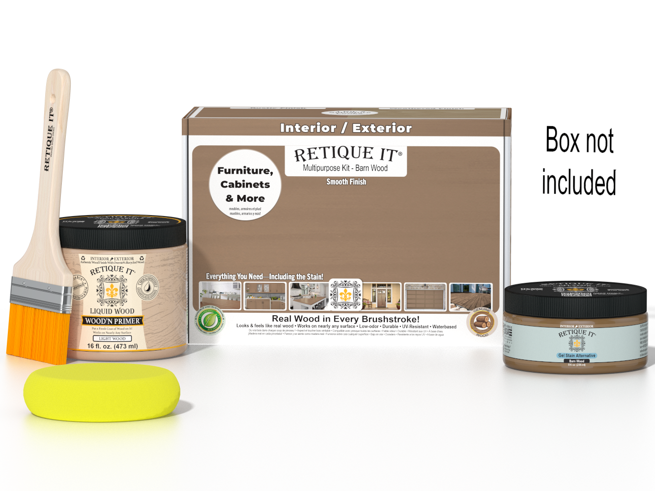 Retique It® Multi-purpose Smooth Finish Kit in Barn Wood for wood finishing, includes tools and products for a smooth, rustic look