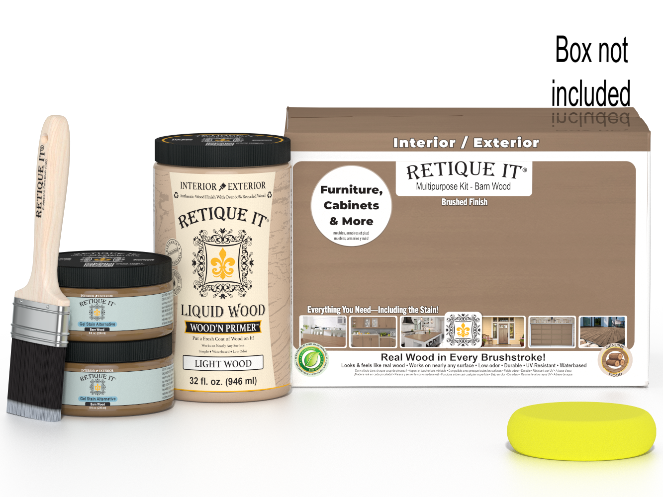 Large Barn Wood Multi-purpose Smooth Finish Kit by Retique It® in wood finish with application tools and instructions.