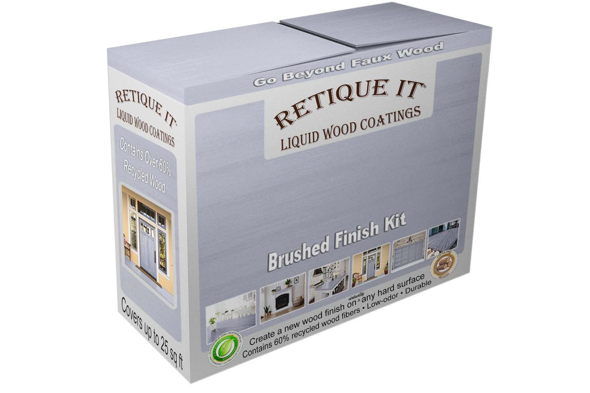 Retique It Wood'n Finish Kit in Vintage Blue with smooth finish, featuring a box containing various tools and finishes for wood projects.
