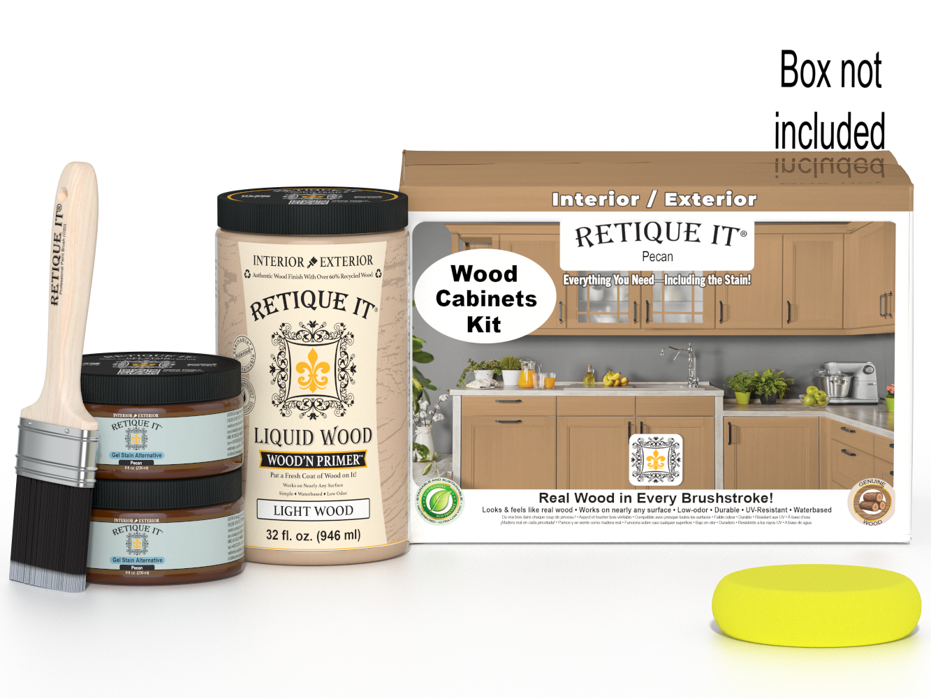 Retique It® Wood'n Cabinet Kit in Pecan with 12 smooth doors, ideal for staining and finishing kitchen cabinets.