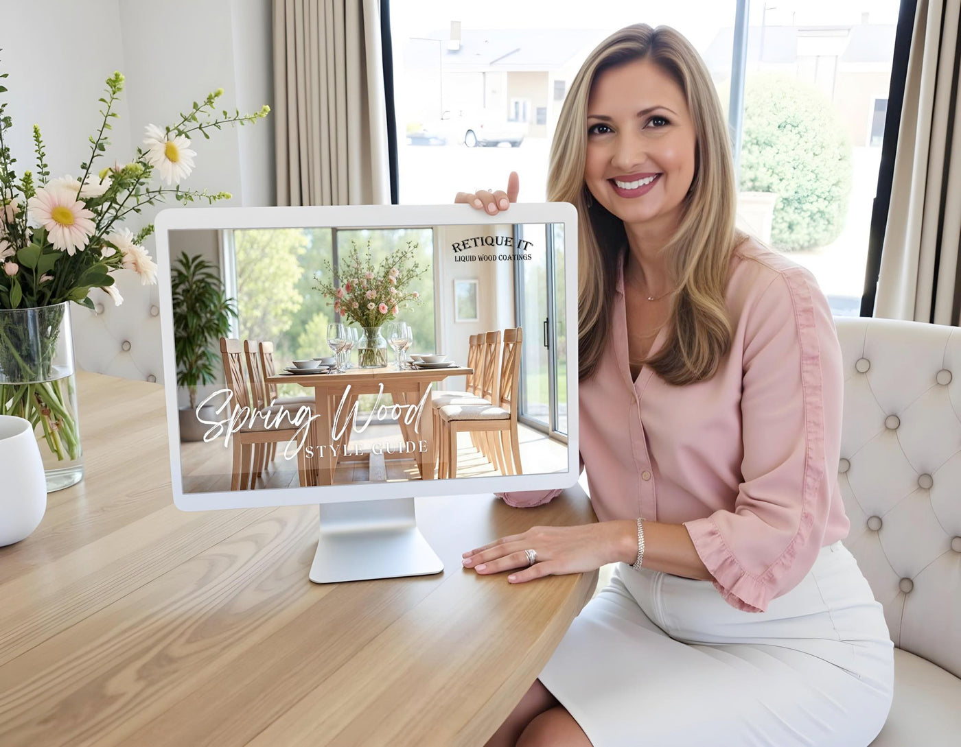 Digital guide by Retique It® showcasing spring 2025 wood finish trends and techniques for interior furniture and decor.