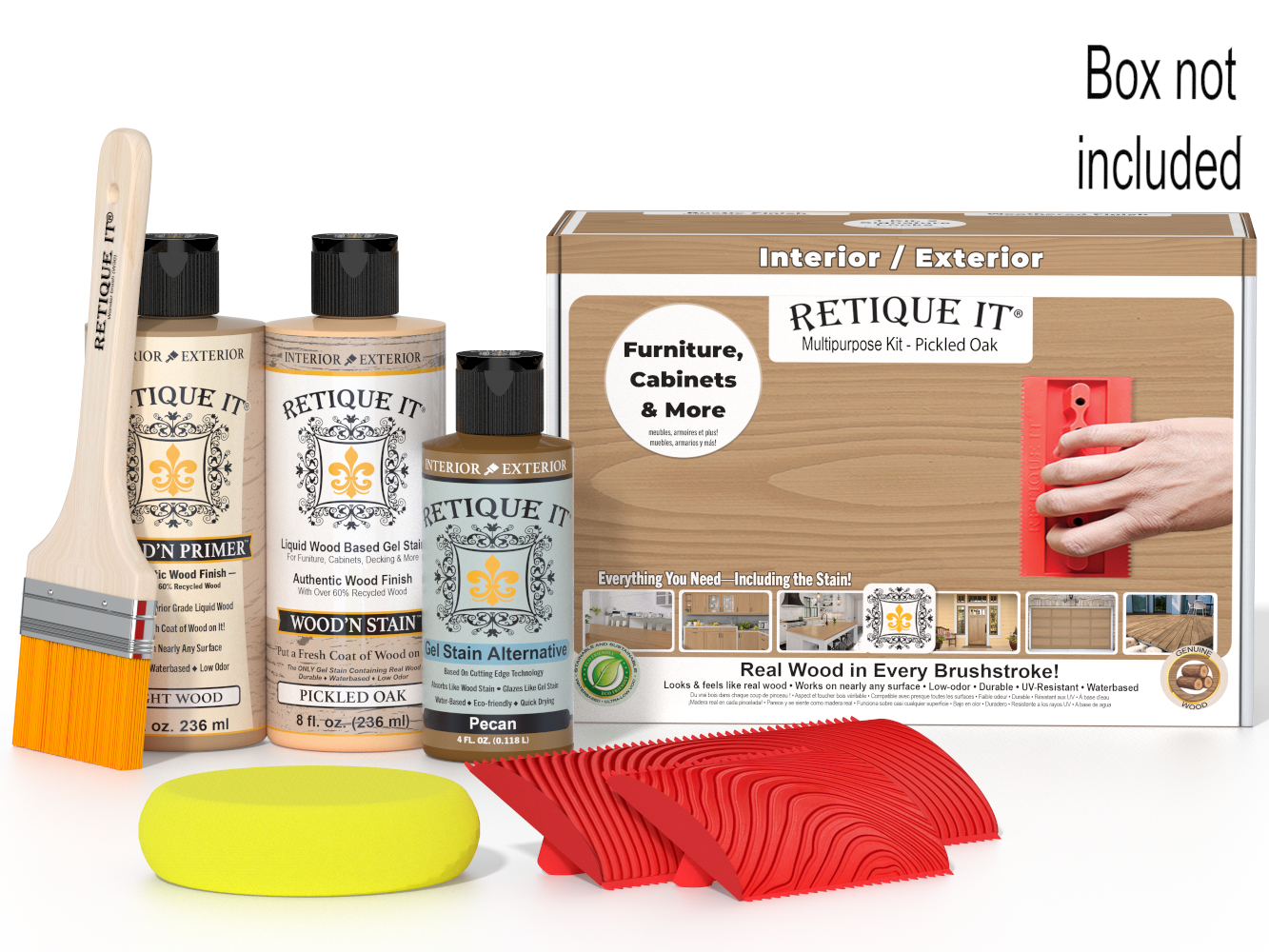 Retique It® Wood'n Kit in Pickled Oak, a multi-purpose wood finish kit with wooden components and a natural finish.