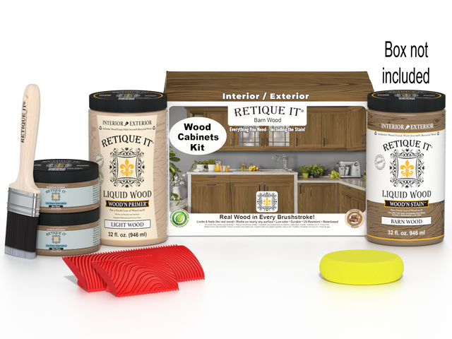 Retique It Wood'n Cabinet Kit with 12 barn wood grained doors, stain finish, includes cabinet components, natural wood appearance