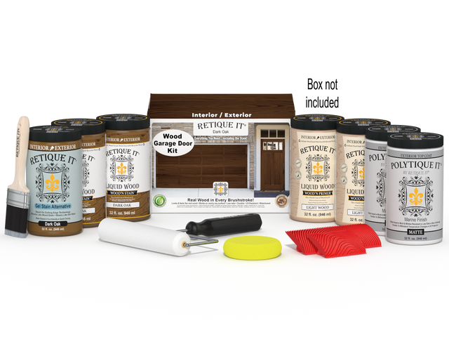 Retique It Wood'n Door Kit for front and garage doors in dark oak stain, includes stain and application tools for wood doors.
