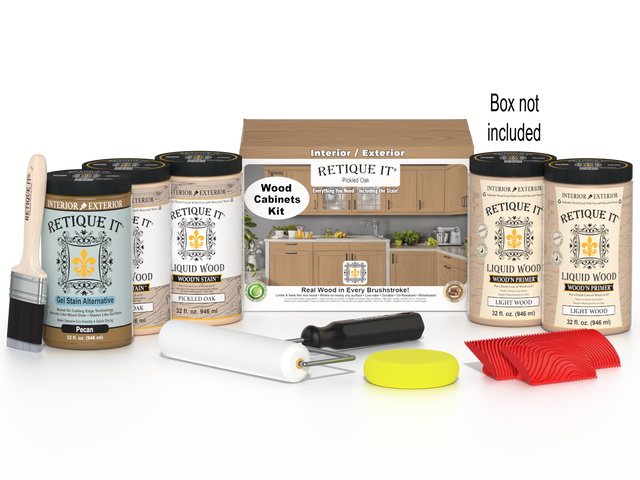 Wood'n Cabinet Kit with 24 pickled oak grained stained cabinet doors by Retique It, showcasing the textured wood grain finish.
