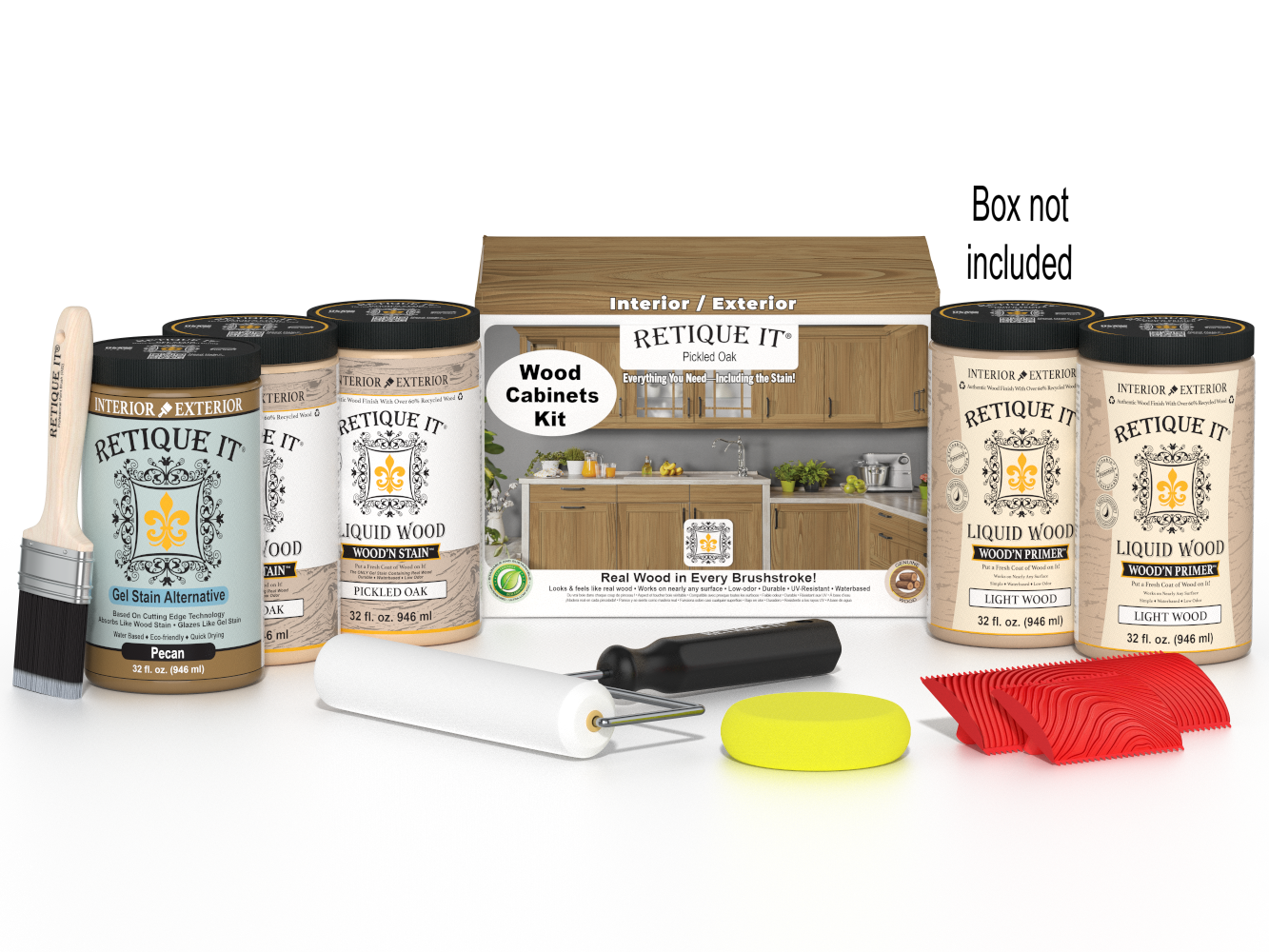 Pickled oak wood grain cabinet doors from Retique It® Wood'n Cabinet Kit, 24-door stained wood finish.