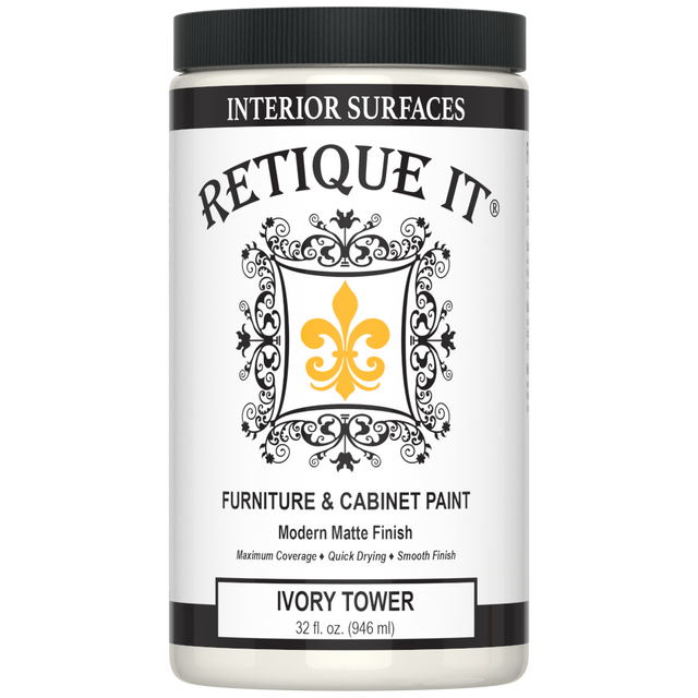 Retique It ivory quart furniture and cabinet paint, showing smooth, even coating on a wooden surface for elegant finishing.