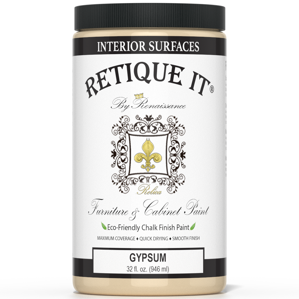 Retique It Furniture and Cabinet Paint in quart size, designed for gypsum surfaces, shown in a smooth, painted finish.