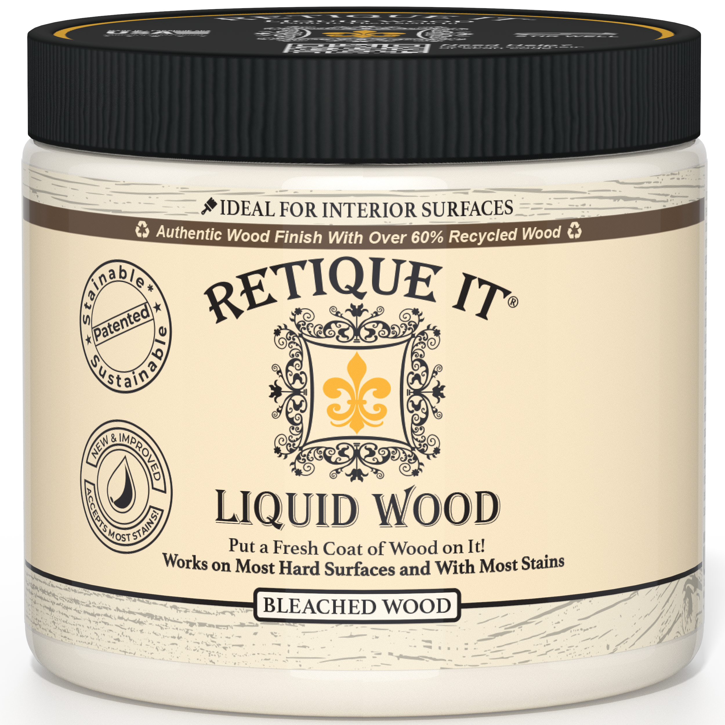 Retique It Liquid Wood - Bleached Wood Half Pint (8oz) - Paint It Then  Stain It - Stainable Wood Fiber Paint - Put a Fresh Coat of Wood On It