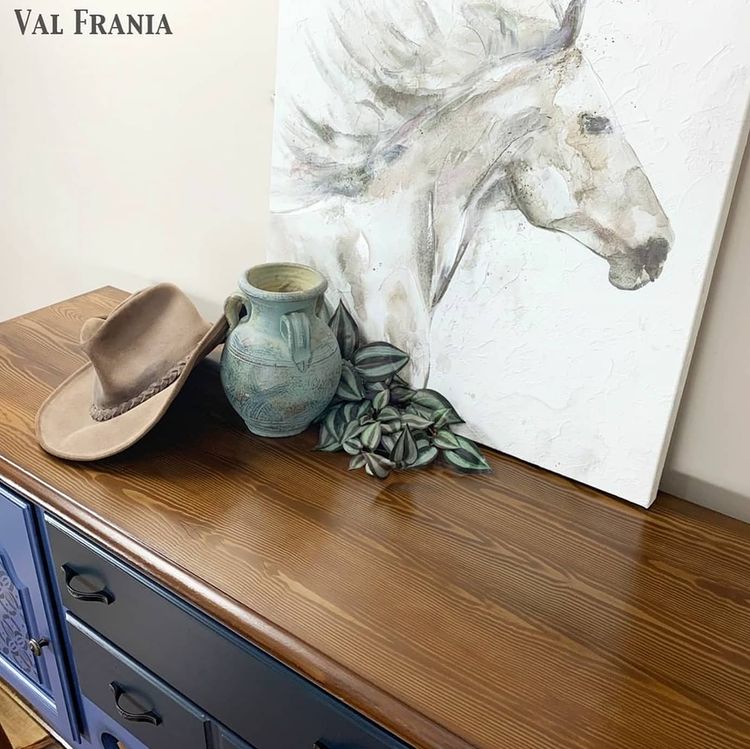 Dark Liquid Wood paint by Retique It® applied to interior furniture, showcasing a rich, smooth wood finish.