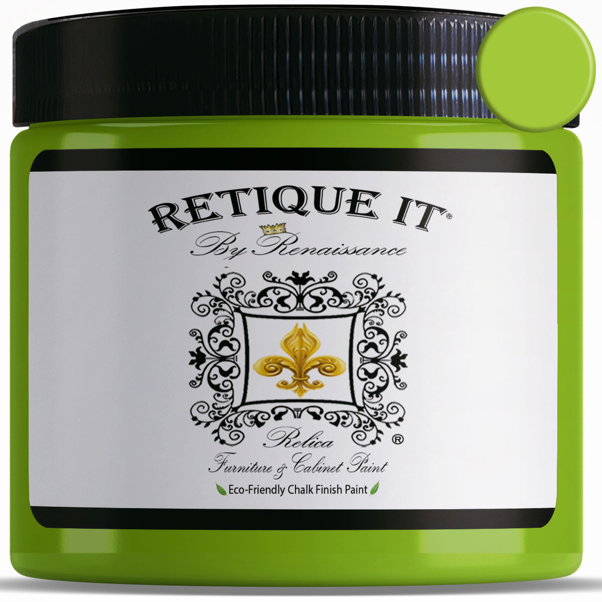 Retique It Mystic Moss furniture and cabinet paint quart swatch showing a soft green color for home decor projects.