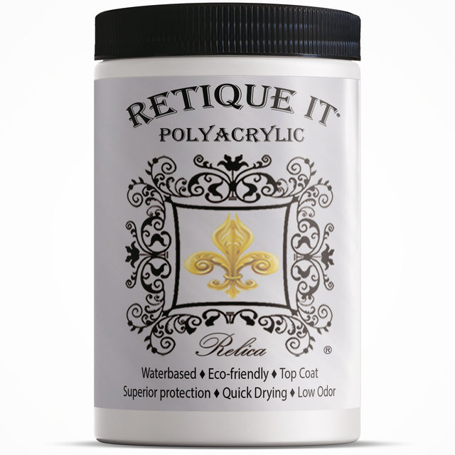 Retique It Polyacrylic protective coating in a square container with a label, designed for sealants and surface protection.