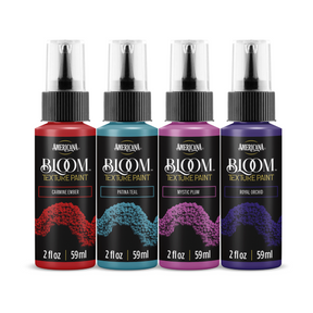 DecoArt Bold Expression Bloom Texture Paint 4-pack featuring vibrant, textured acrylic paints for creative art projects.