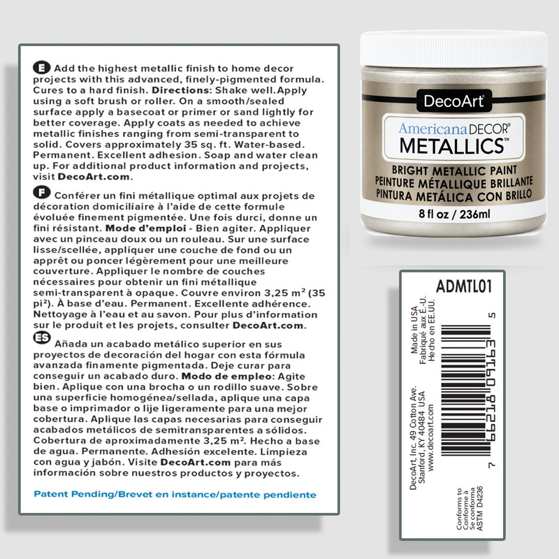 Pearl Americana Decor Metallics product information and application instructions