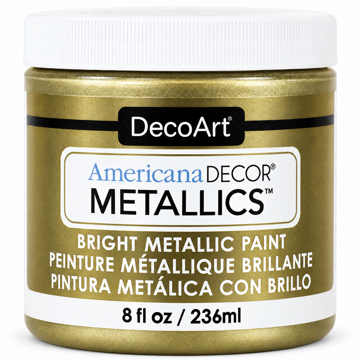 DecoArt Americana Decor Metallics Vintage Brass paint in a metallic finish container