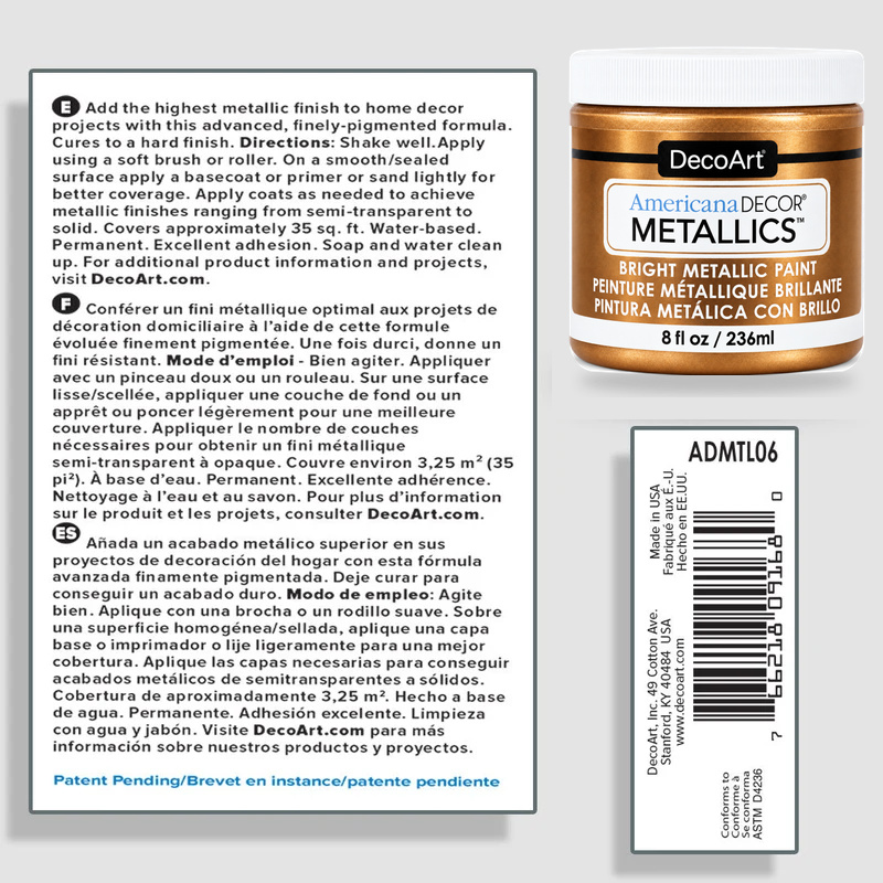Bronze Americana Decor Metallics product information and application instructions