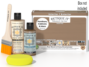 Retique It® Multi-purpose Smooth Finish Kit in Barn Wood, featuring wood finish tools and materials for crafting and furniture projects.
