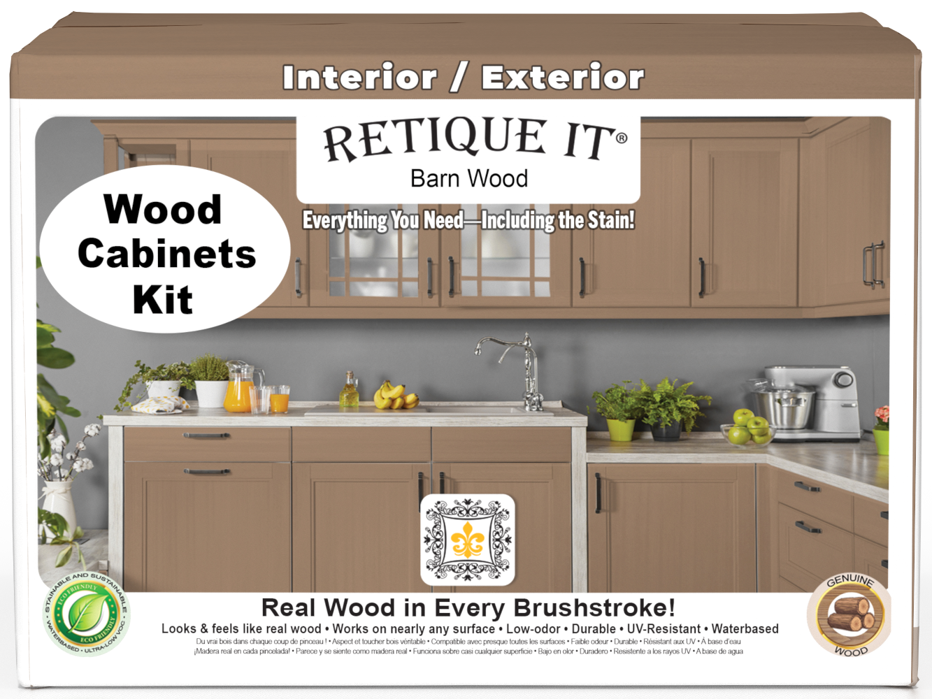 Retique It® Wood'n Cabinet Kit with 48 barn wood doors and smooth finish, perfect for transforming kitchen or bathroom cabinets.
