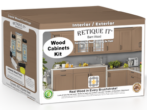Retique It® Wood'n Cabinet Kit with 48 barn wood-style doors and smooth finish, featuring stain options for custom cabinetry.