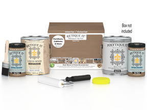 Retique It® Multi-purpose Smooth Finish Kit in barn wood for exterior top coat, featuring a matte finish on large wood surfaces.