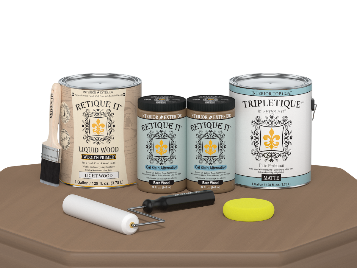 Retique It® Multi-purpose Smooth Finish Kit in Barn Wood, large size, for interior wood projects, includes top coat and finishing supplies