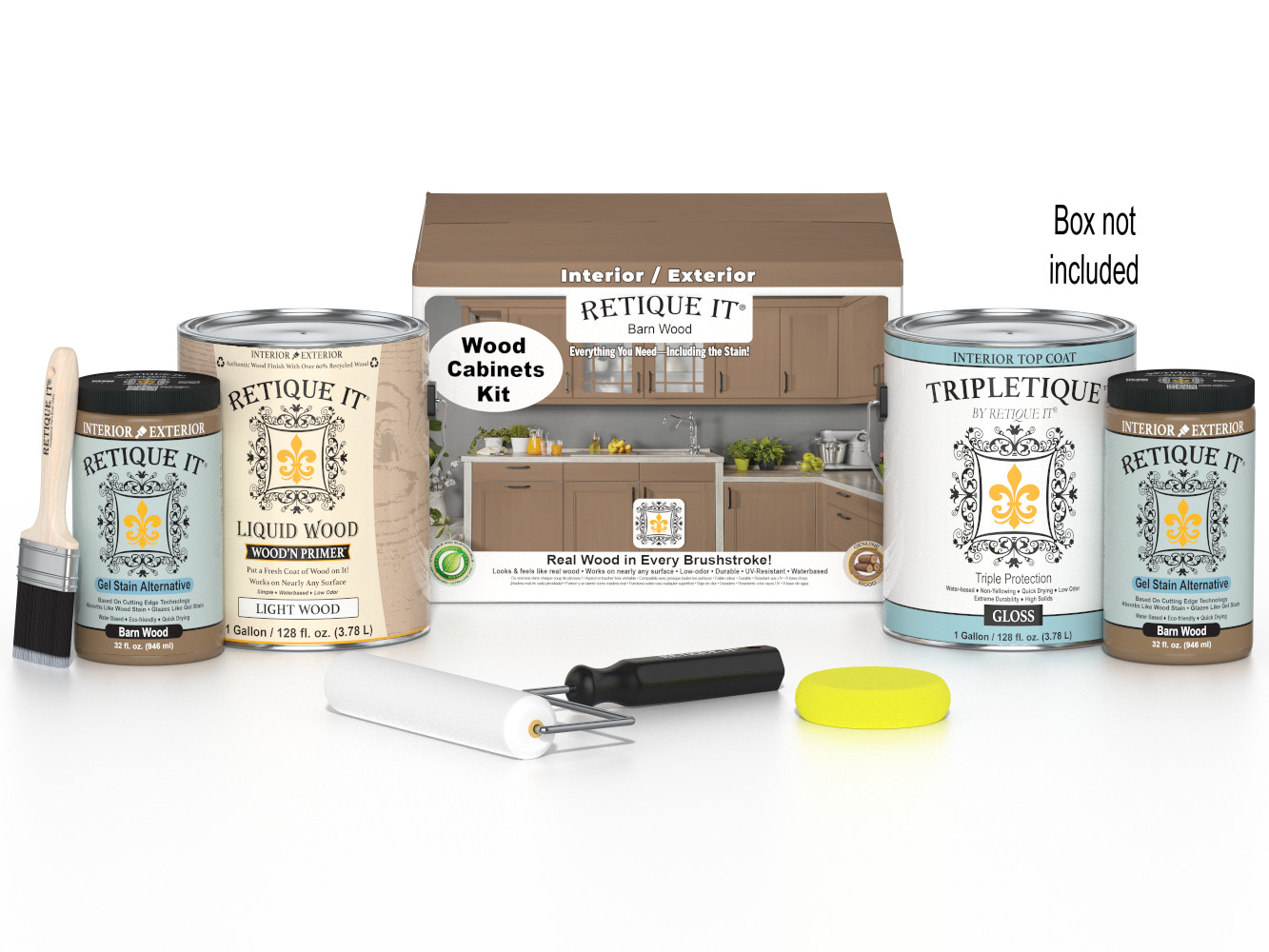 Retique It® Wood'n Cabinet Kit with 48 barn wood-style doors, smooth finish, stain options for rustic kitchen or bathroom cabinets.