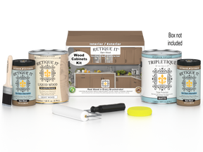 Retique It® Wood'n Cabinet Kit with 48 barn wood doors, smooth stained finish, ideal for barn-style kitchen or bathroom cabinetry.