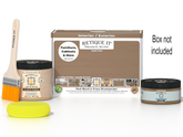 Retique It® Multi-purpose Smooth Finish Kit in Barn Wood for wood finishing projects, includes application tools and finish sample.