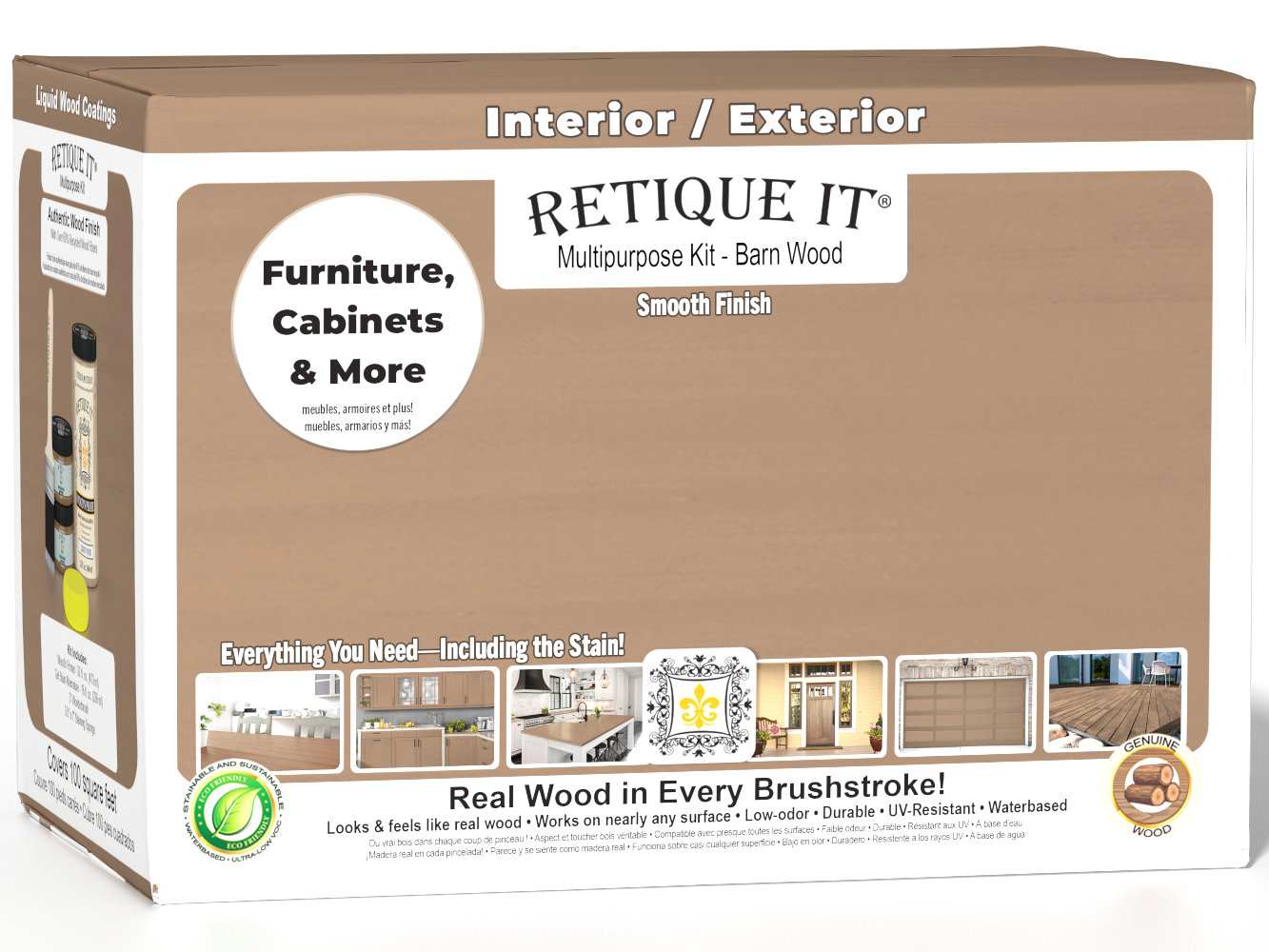 Large Barn Wood Multi-purpose Smooth Finish Kit by Retique It® for interior wood top coat with matte finish.