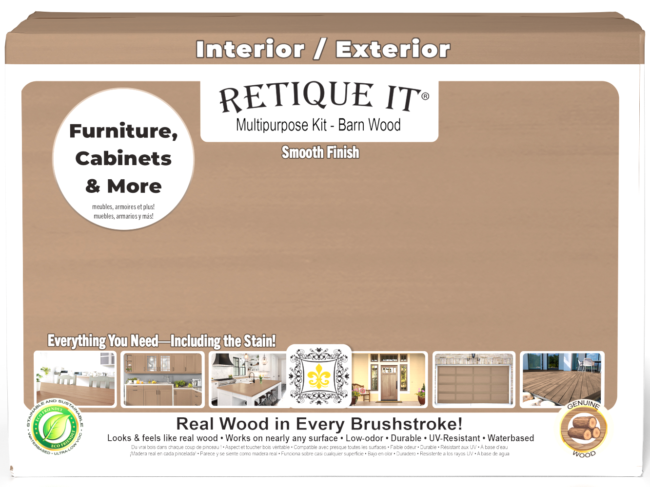 Large Barn Wood Multi-purpose Smooth Finish Kit by Retique It® for interior wood top coating with a matte finish.
