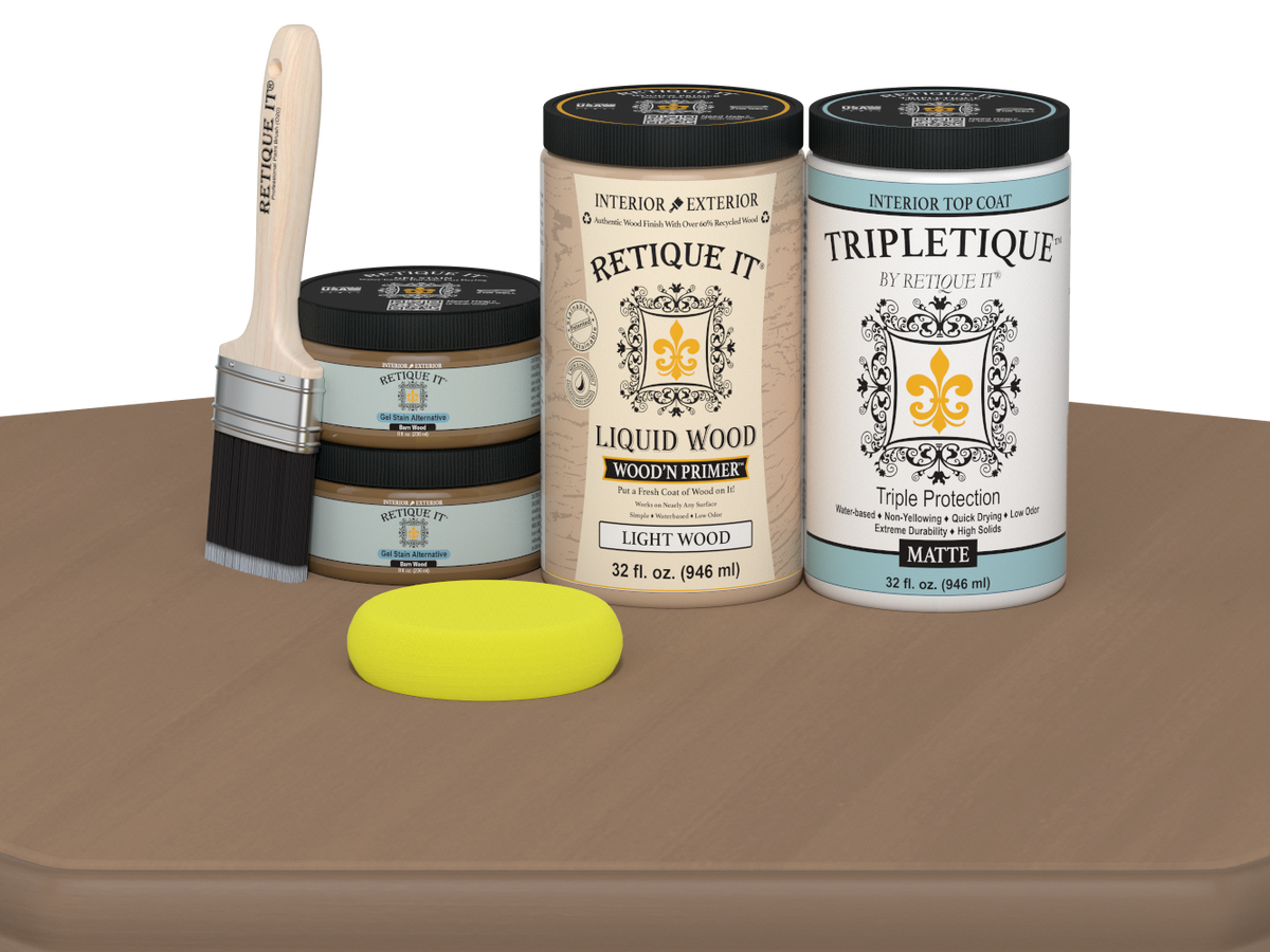 Large Barn Wood Multi-purpose Smooth Finish Kit by Retique It® with matte interior top coat and wood finish on a table surface.
