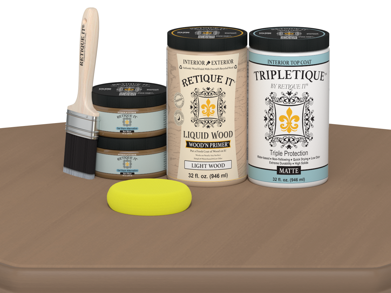 Large Barn Wood Multi-purpose Smooth Finish Kit by Retique It® with matte interior top coat and wood finish on a table surface.