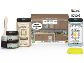Retique It® Wood'n Cabinet Kit with 12 smooth barn wood stained cabinet doors and matching box panels.