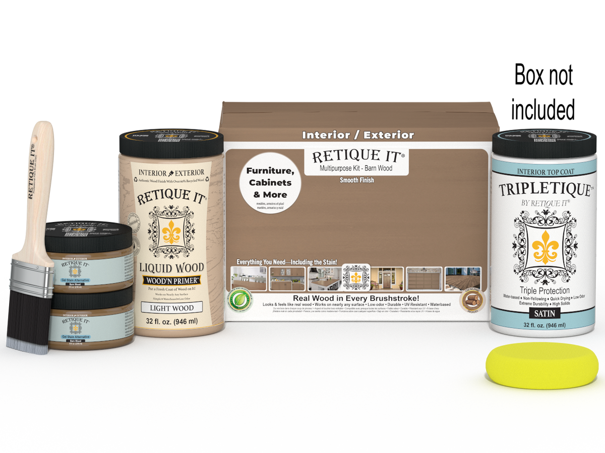 Large Barn Wood Multi-purpose Smooth Finish Kit by Retique It for interior top coat application, includes wood finish components.