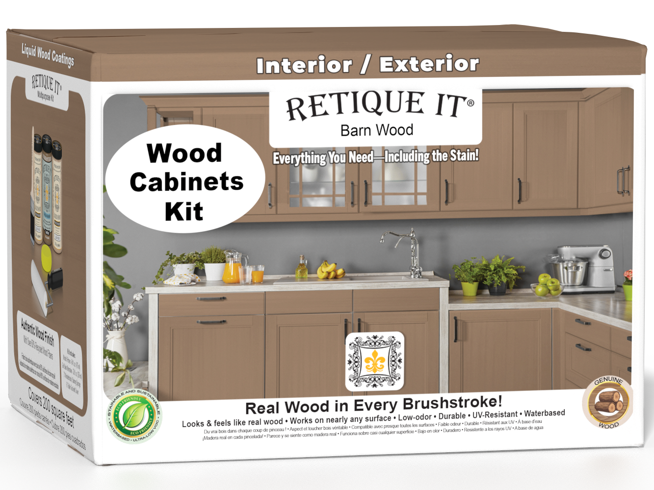 Retique It® Wood'n Cabinet Kit with 24 barn wood doors, smooth finish, stainable for custom kitchen or cabinet remodeling.