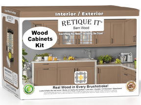 Retique It® Wood'n Cabinet Kit with 24 barn wood doors, smooth finish, stainable for custom kitchen or cabinet remodeling.