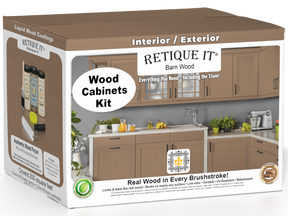 Retique It® Wood'n Cabinet Kit with 24 barn wood-style doors and smooth finish, designed for staining and cabinet renovation.