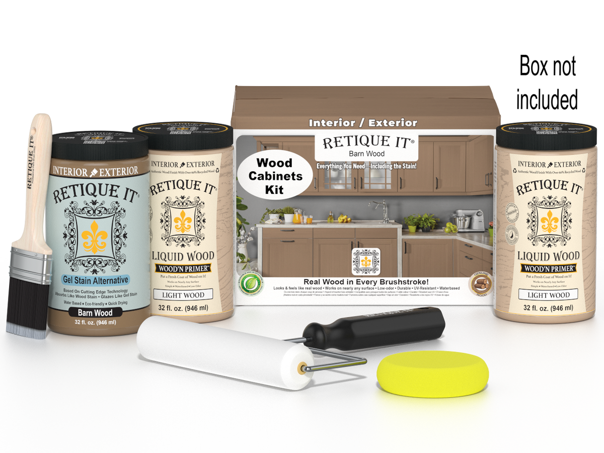 Retique It® Wood'n Cabinet Kit with 24 barn wood-style doors, smooth finish, ideal for staining and cabinet projects.