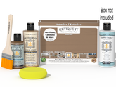 Retique It® Barn Wood kit with brush, Wood’n Primer, Barn Wood stain alternative, Tripletique top coat, and box not included.