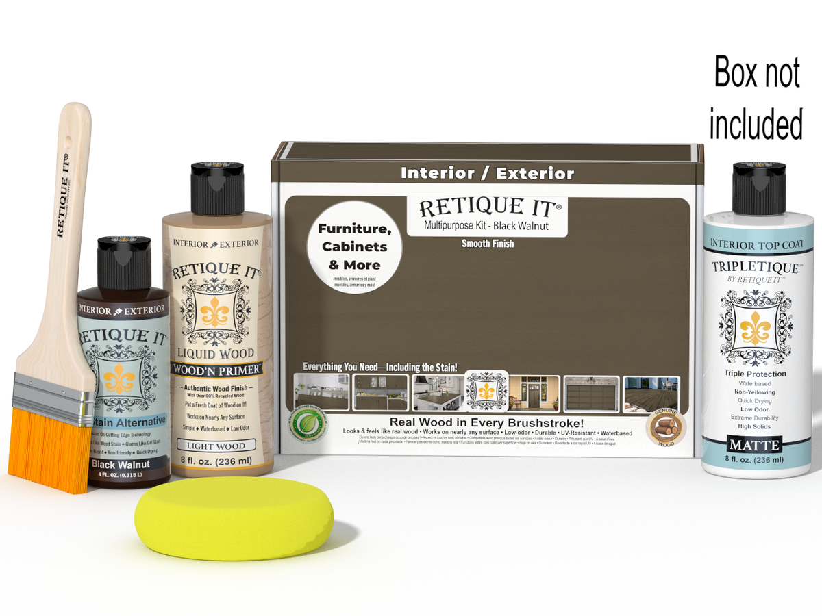 Retique It® Black Walnut kit with brush, sponge, matte top coat, and box not included.