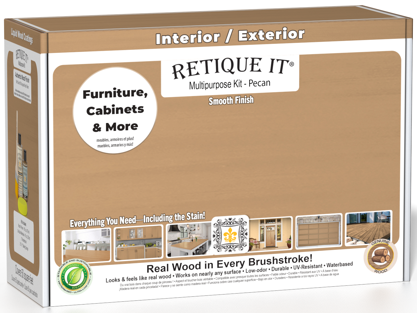 Retique It® Pecan Multipurpose Kit box for interior and exterior furniture, cabinets, and more, featuring a smooth real wood finish.