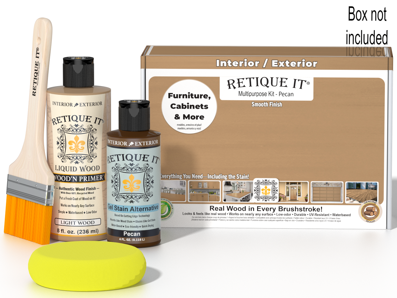 Retique It® Light Wood kit with brush, sponge, and box not included.
