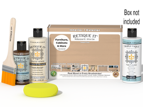 Retique It® White Oak kit with box, brush, sponge, and Tripletique top coat.