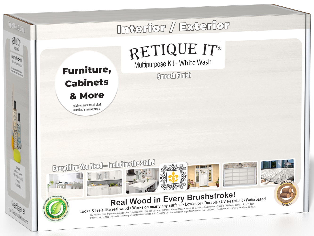Retique It® Multipurpose Kit - White Wash packaging box featuring the “Furniture, Cabinets & More” callout and product preview images.