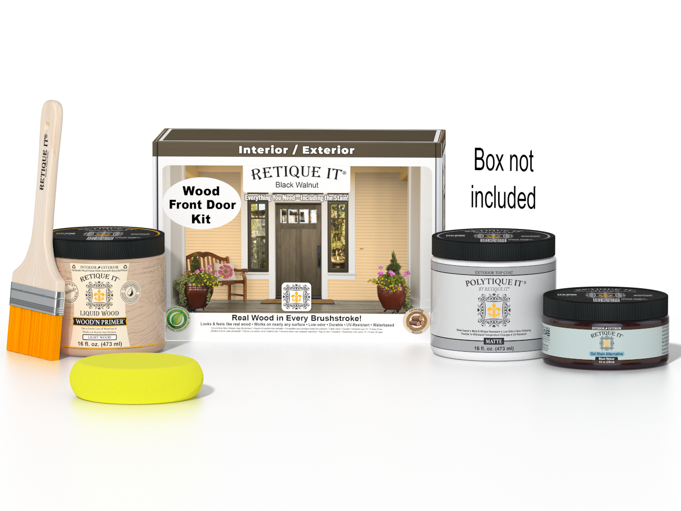 Wood'n Door Smooth Finish Kit - Black Walnut — Matte kit contents with door box