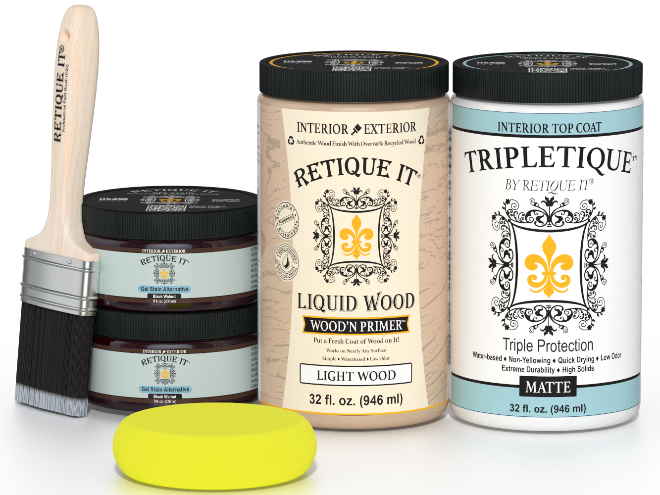 Large Black Walnut Multi-purpose Smooth Finish Kit for interior wood projects, by Retique It®, includes top coat for a sleek finish.