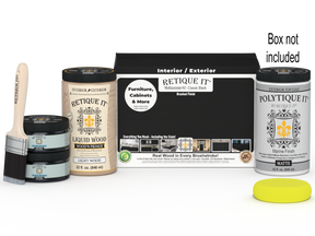 Retique It® Multi-purpose Smooth Finish Kit in Classic Black for exterior wood surfaces, includes top coat and application tools.