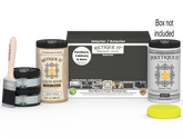 Large charcoal wood finish kit by Retique It® with exterior top coat, featuring brushes and supplies for smooth wood finishing.